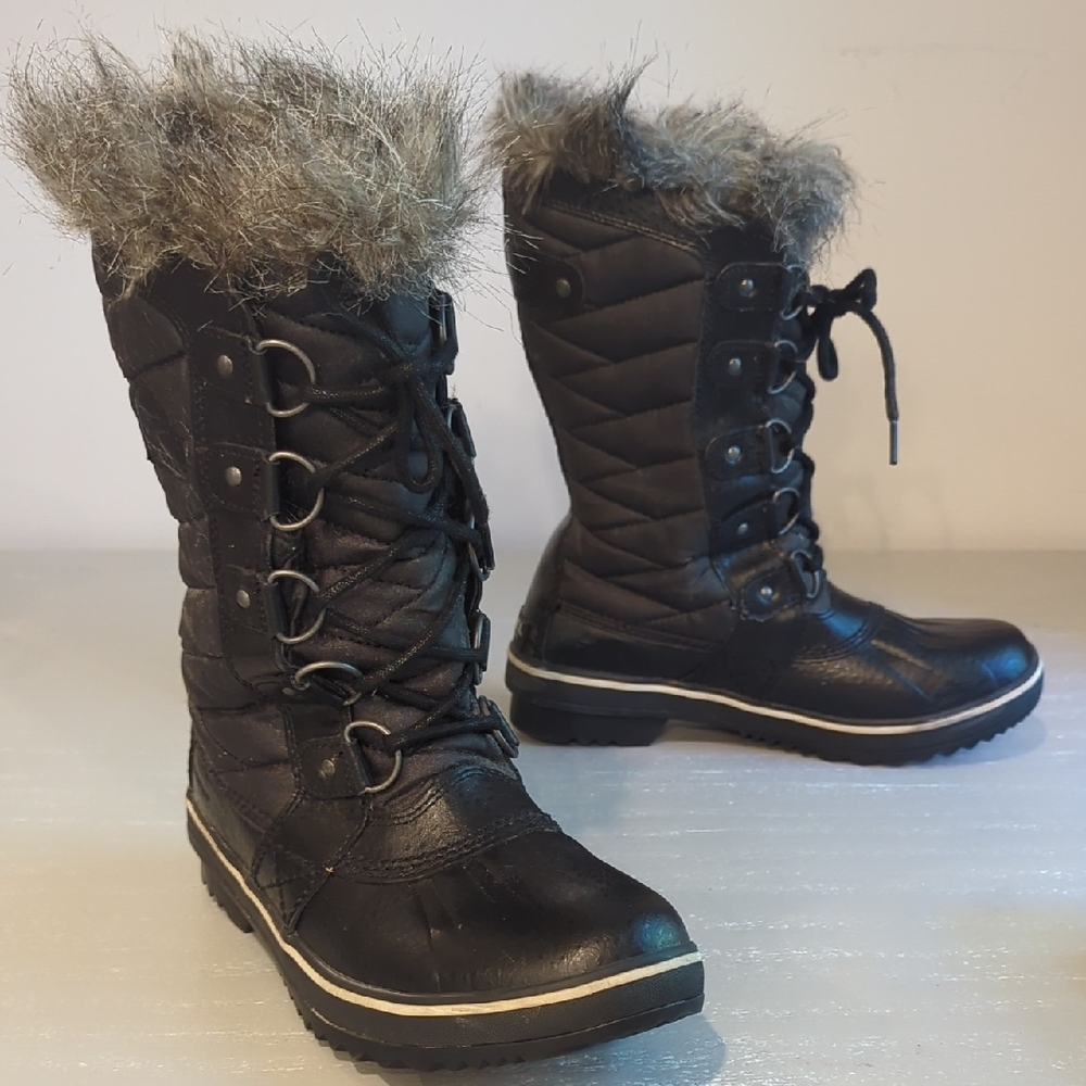 Sorel Snow Boots Tofino Black #NL2332-010 Waterproof Fleece Lined size 7